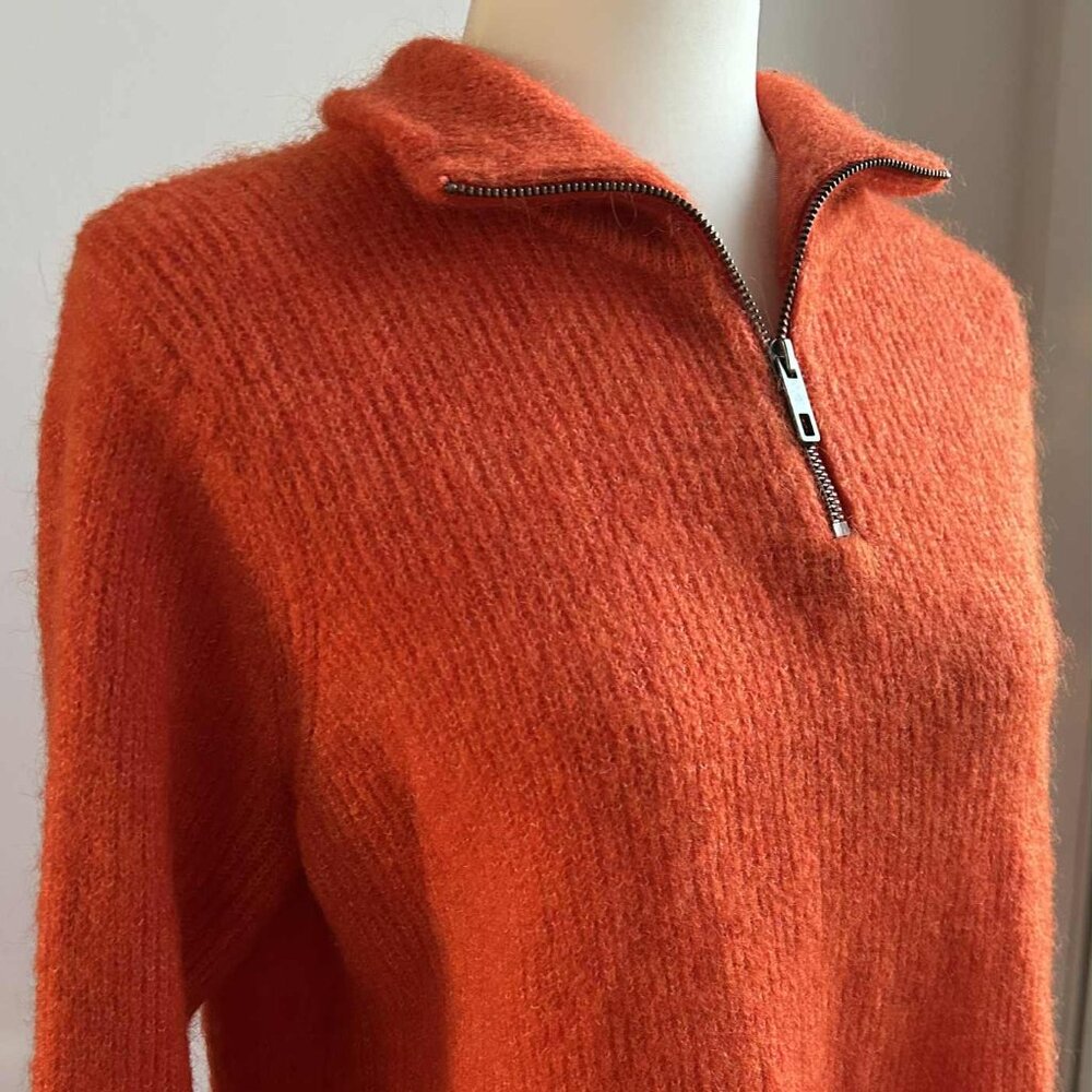 ICHI Muted Tangerine Mohair-Blend Half-Zip Funnel-Neck Scandi Sweater – US S